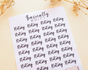 Word 'Rating' Sticker Sheet